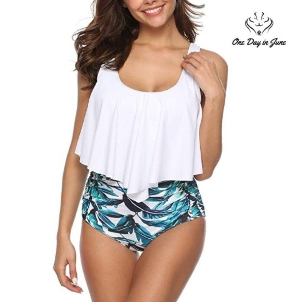 I2CRAZY High Waist Ruffled Flounce Top Bikini Size S